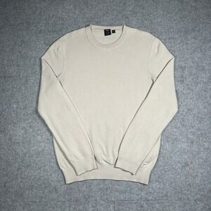 Hugo Boss Pullover Sweater Men's Size Large Cream Waffle Knit Crewneck Stretch